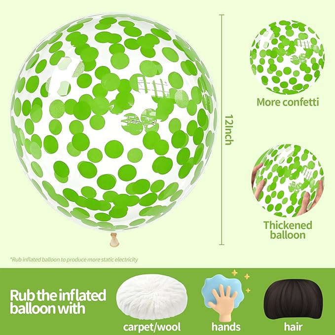 VHUWE Lime Green Confetti Balloons 25 Pcs, 12 Inch Thickened Clear Latex Balloon with Confetti Inside for Birthday Party Baby Shower Graduation Anniversary Engagement Decorations Supplies