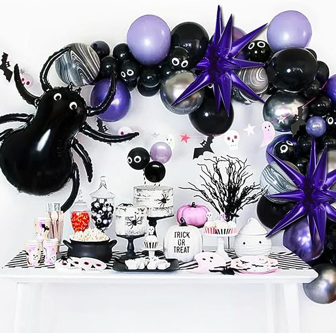 TONIFUL 4 Pcs 22inch 4D Dark Purple Explosion Star Mylar Balloons Purple Star Balloons for Party Backdrop Christmas,New Year Birthday, Halloween,Wedding Baby Shower Anniversary Photo Booth Supplies