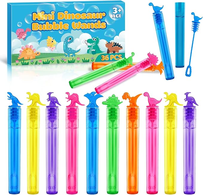 SpringFLower 36 Pieces Dinosaur Mini Bubble Wands,Bubble Party Favors Assortment Toys for Kids,Themed Birthday, Halloween, Goodie Bags, Carnival Prizes, Wedding, Bubble Maker Toys for Kids