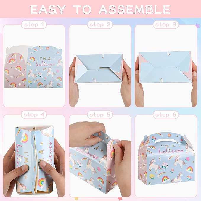 DjinnGlory 36 Pack Unicorn Party Favor Treat Boxes, Small Paper Gift Boxes for Baby Shower, Birthday, Christmas Party Supplies Decoration, Gable Boxes for Small Business 6.18 x 3.58 x 3.38 Inches