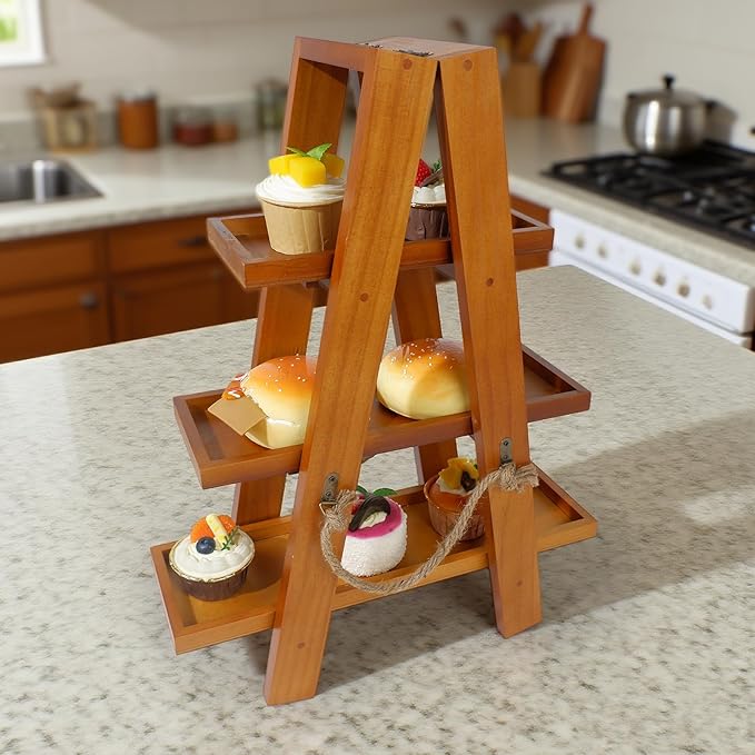 Tnstbiee Rustic Wood 3 Tier Dessert Stands Display Table Set - Cupcake, Food Tray, Serving Treat Holder - Country Style Display Stand for Parties and Events