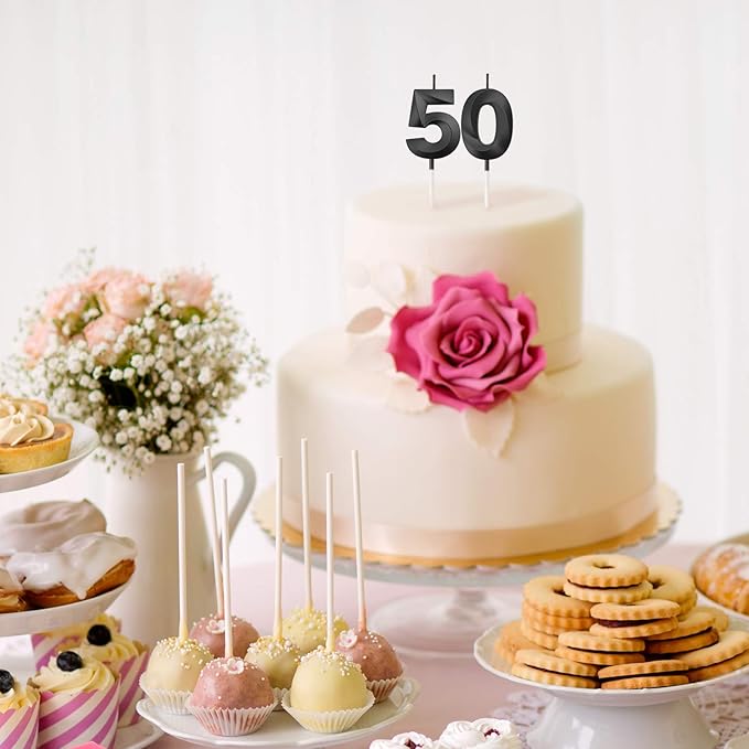 BBTO 50th Birthday Candles Number Candles Cake Topper Decoration for Birthday Wedding Anniversary Celebration Supplies(Black)