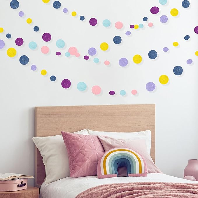 Oh Happy Day Decorations Navy Blue Yellow Purple Pink Boho Felt Circle Dot Garland Hanging Polka Dot Streamer for Classrooms Preschool Everyone is Welcome Homeschool Nursery Birthday Baby Shower Decor