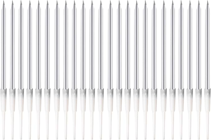 by Tugba Aydan Silver Birthday Candles, 24 Pack, Long Thin Metallic Cake Candles with Holders, Elegant Silver Candles for Cakes, Cupcakes & Parties