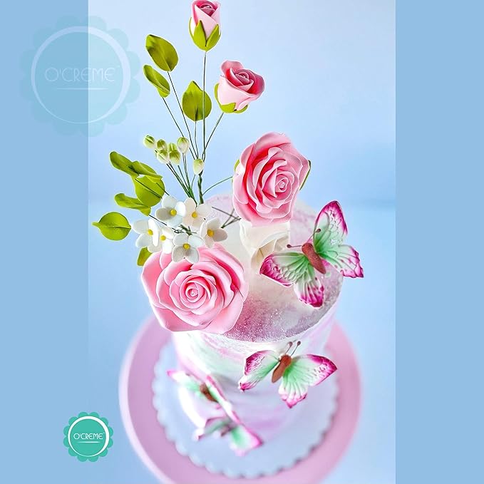 O'Creme Garden Roses Gumpaste Flower Set - White Edible Flowers for Cake Decorating - for Cakes, Candy, Cupcake Toppers - Birthday, Wedding, Valentines, Baby Shower - 2 of 3 Sizes, Total 6