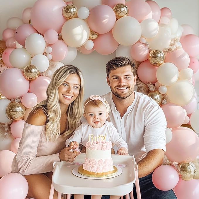 Pink Beige White Balloons Arch Kit - 144 pcs Light Pastel Pink Beige Sand White Chrome Gold Balloons for Engagement Wedding Bridal Shower Birthday Princess Anniversary Party Decorations