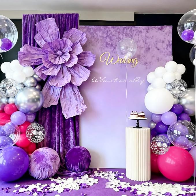 MEBAY Hot Pink Purple Silver Baloon Garland Arch Kit, 146Pcs Latex Balloons Different Sizes 18 12 10 5 inch for Women Girls Birthday Baby Shower Wedding Party Decorations