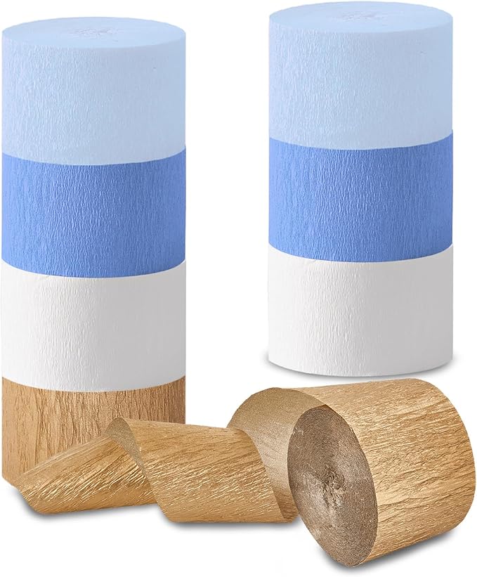 Blue Party Decorations, 8 Rolls Blue Gold Crepe Paper Streamers, for Birthday Anniversary Bridal Shower Wedding Graduation Decorations, 1.8 Inch x 82 Ft/Roll