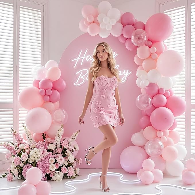 RUBFAC 135pcs Pale Pink Balloons Different Sizes Pack of 18 12 10 5 Inch, Latex Light Baby Pastel Pink Balloon Garland Arch Kit for Baby Shower Engagement Bachelorette Wedding Birthday Party