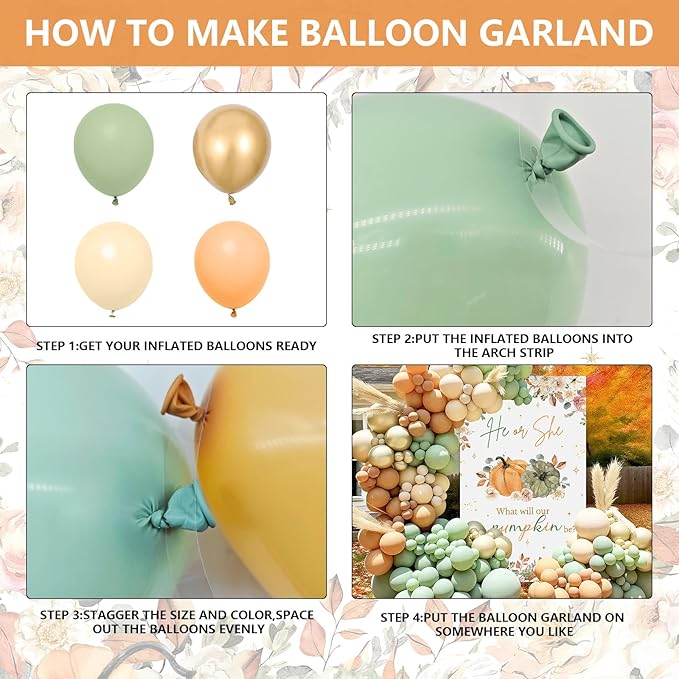 AIBIIN 117Pcs Fall Pumpkin Gender Reveal Balloon Set He or She What Will Our Pumpkin Be Party Decorations Autumn Floral Boy or Girl Gender Reveal Theme Party Supplies