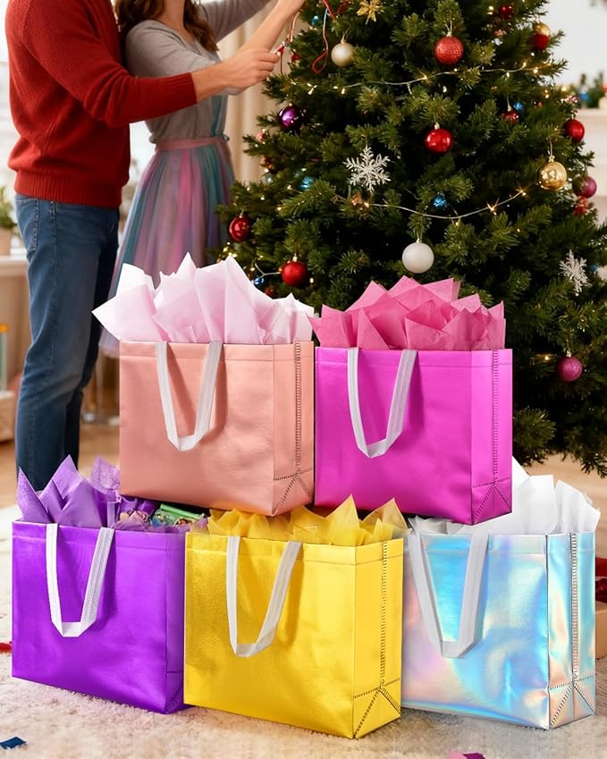 Lzerking Gift Bags with Handles 30 Pack 13x5x11in Includes Tissue Paper Colorful Reusable Gift Bags for Parties, Birthdays, Weddings, Holidays