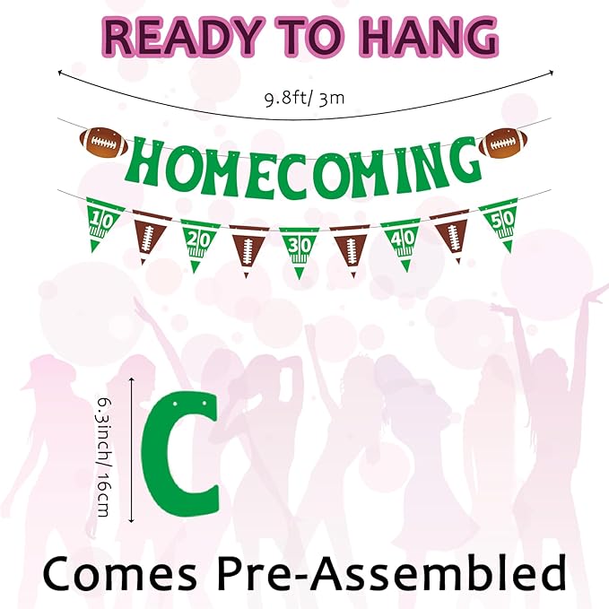 10Pcs Pre-Strung Homecoming Party Decorations Football Game Banner Swirls Hoco Hanging Kit Homecoming Welcome Back to School University Party Decor Supplies