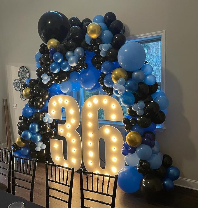 Blue and Gold Latex Balloons, 60pcs 12 Inches Metallic Navy Blue Gold Confetti Balloons with 1 Ribbon for Graduation, Birthday, Baby Shower Party Decorations