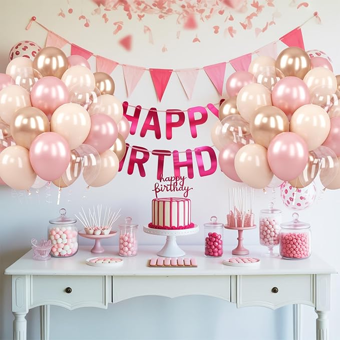 Dusty Pink and Gold Balloons, 60PCS Double Stuffed Pearl Blush Pink Balloons, 12 Inch Apricot Champagne Gold Clear Balloons Helium for Women Girls Boho Birthday Wedding Bridal Shower Party Decorations