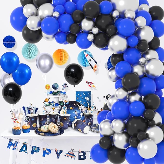 Blue Black Silver Balloon Garland Arch Kit - Royal Blue and Black Balloon Silver Balloons for Boy 21th 30th 40th Birthday Retirement Graduation Prom Video Gaming Party Decorations