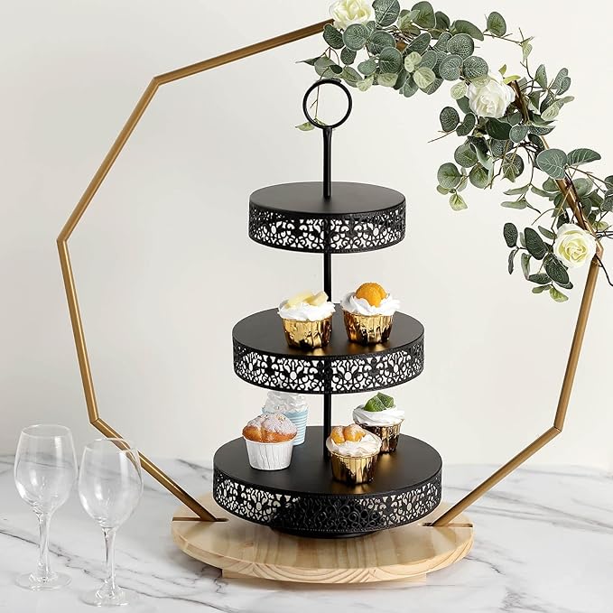 Efavormart 23" Black Metal Reversible Tiered Cupcake Stand, 3 Tier Dessert Stand Cupcake Holder, Display Stand