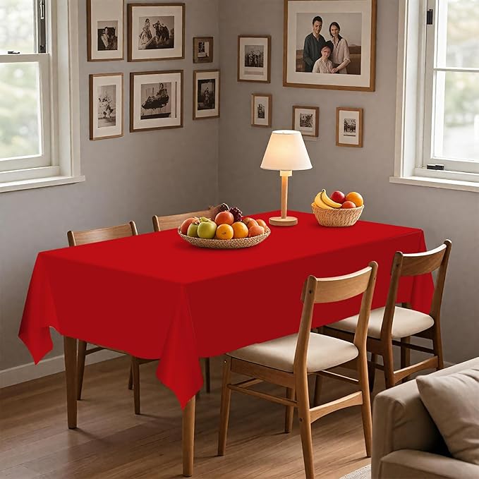 8 Pack Plastic Tablecloth 54" x 108" Disposable Table Cloths for 6 to 8 Foot Tables Rectangle Table Cover for Parties (Red, Rectangle)