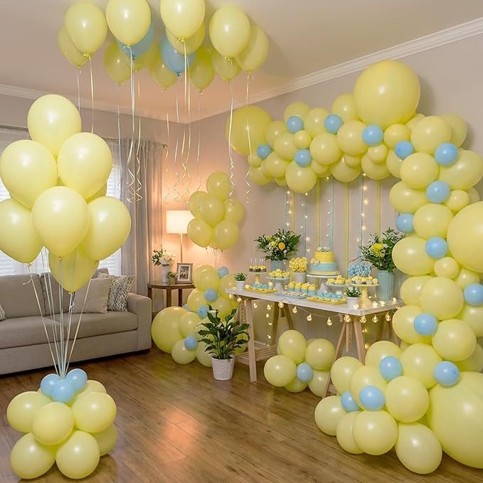 RUBFAC 135pcs Pastel Yellow Balloons, Latex Light Yellow Balloon Different Sizes 18 12 10 5 Inch for Garland Arch Baby Shower Anniversary Wedding Birthday Party Decorations