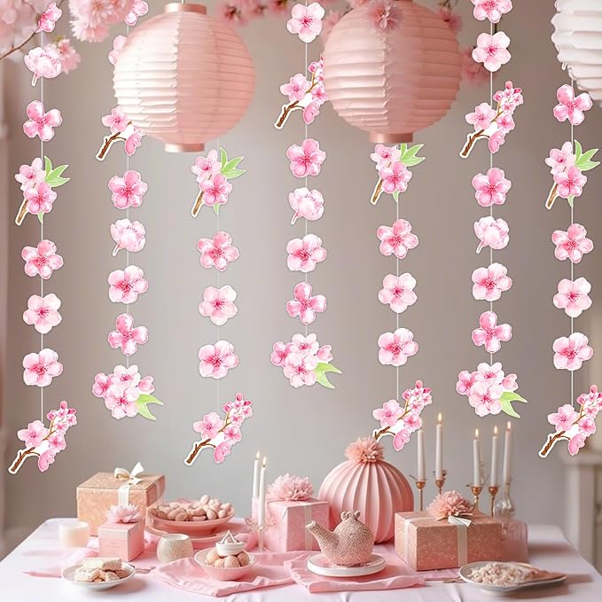 Cherry Blossom Party Supplies Cherry Blossom Garlands Floral Hanging Decorations 6 Pack Sakura Paper Garland Banners for Japanese Flower Spring Theme Birthday Baby Shower Decor