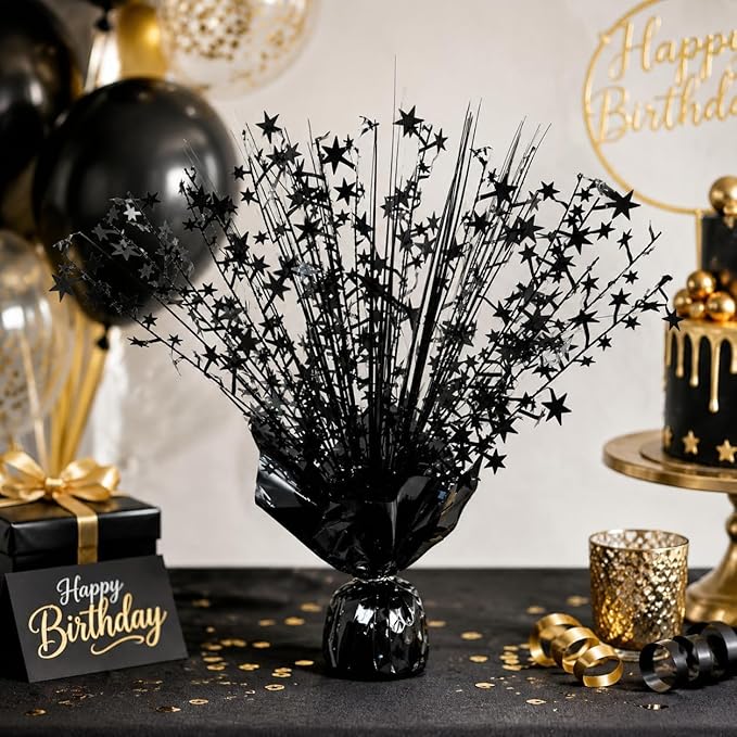 2 Pack Metallic Foil Spray Centerpiece Stars for Wedding, Birthday, Anniversary, Christmas Table Decor, Holiday Festival Baby Shower Graduation Mantle Party Decorations (Black)