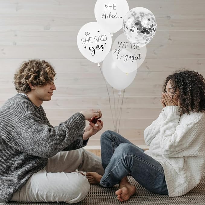 Engagement Party Balloons HE ASKED,SHE SAID Yes WE'RE ENGAGED Balloons Silver Confetti Latex Balloon for Bridal Shower Engagement Bachelorette Wedding Party Decoration