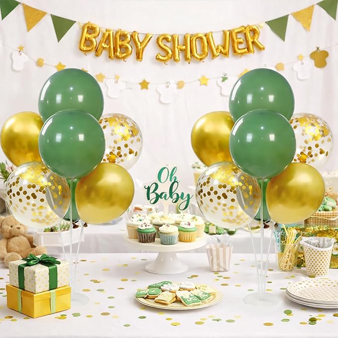 4 Sets Balloon Stand Kits, Balloon Sticks Holder with Base for Table Green and Gold Party Decorations for Men's Women's Birthday Wedding Gender Reveal Baby Shower Graduation Decorations 2026