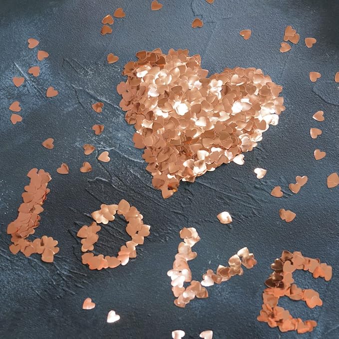 Rose Gold Heart Table Confetti - Foil Metallic Heart Shaped Glitter Confetti for Valentines Day, Wedding Anniversary, Baby Shower, Birthday Party - 60g