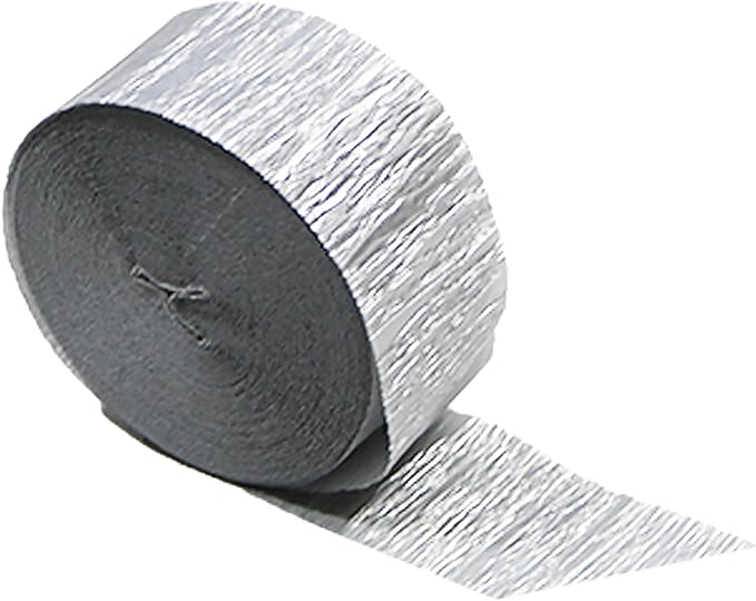 Metallic Silver Crepe Paper Streamers, 6 Rolls, 423 Feet Total