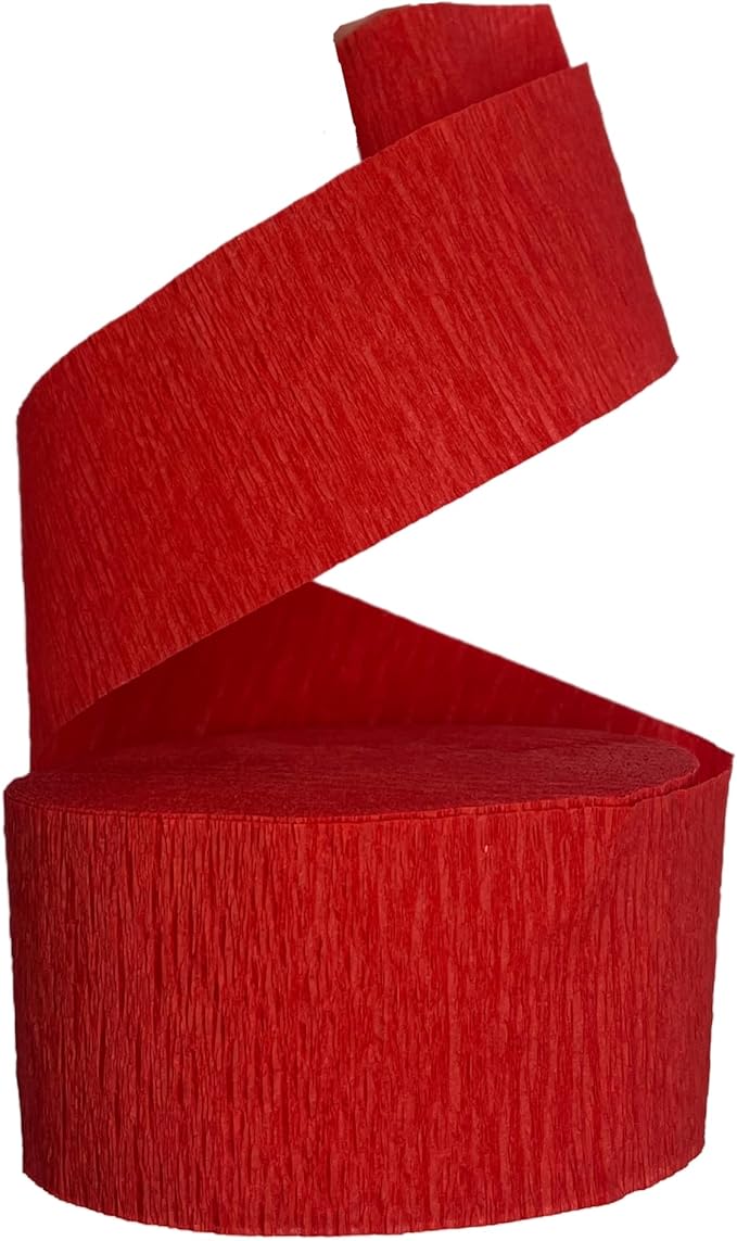 Red and Silver Metallic Crepe Paper Streamers, 4 Rolls Total, Made in USA