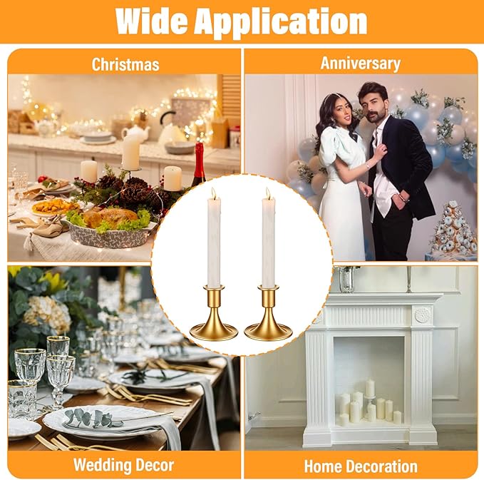 12 Pcs Gold Candle Holders Candlestick Holders, Gold Brass Color Vintage Candle Taper Holder for Table Centerpiece, Wedding Reception, Festive Christmas Mantel Decoration or Home Decor