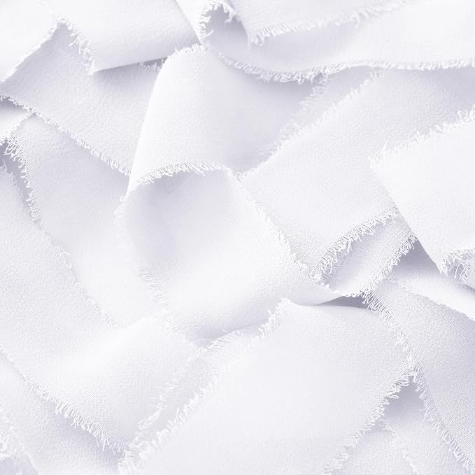 DORIS HOME White Chiffon Ribbon for Flower Bouquet, 2" x21Yd Fabric Ribbon for Gift Wrapping, Handmade Frayed Ribbon for Wedding/Christmas Decorations