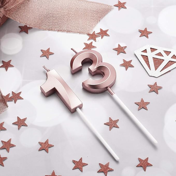 BBTO 13th & 31st Birthday Candles Number Candles Cake Topper Decoration for Birthday Wedding Anniversary Celebration Supplies(Rose Gold)