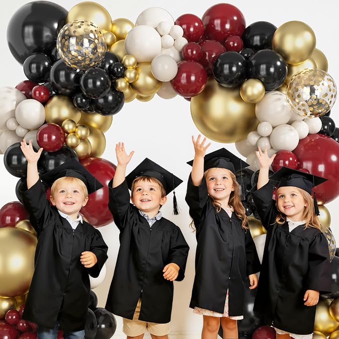 Ouddy Party 149Pcs Burgundy and Gold Balloon Garland Kit Different Sizes 18 12 10 5Inch, 6Pcs 18” Metallic Black Gold Confetti for Graduation Balloons Class of 2026 Decorations Birthday Party Decor