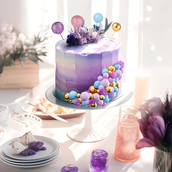 60Pcs Glitter Cake Balls Decorations Foam Cake Topper Balls Mini Balloon Cupcake Toppers for Cake Decorating Birthday Baby Shower Party (Glitter Purple Pink Blue)