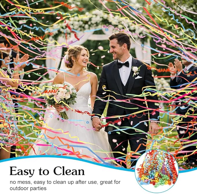 16Pack No Mess Streamers, Blue Hand Thrown Streamer Poppers, No Mess Confetti Poppers, Party Poppers with Ribbons, Confetti Streamers for Birthday, Wedding, Celebrations, Graduation, Party Favors