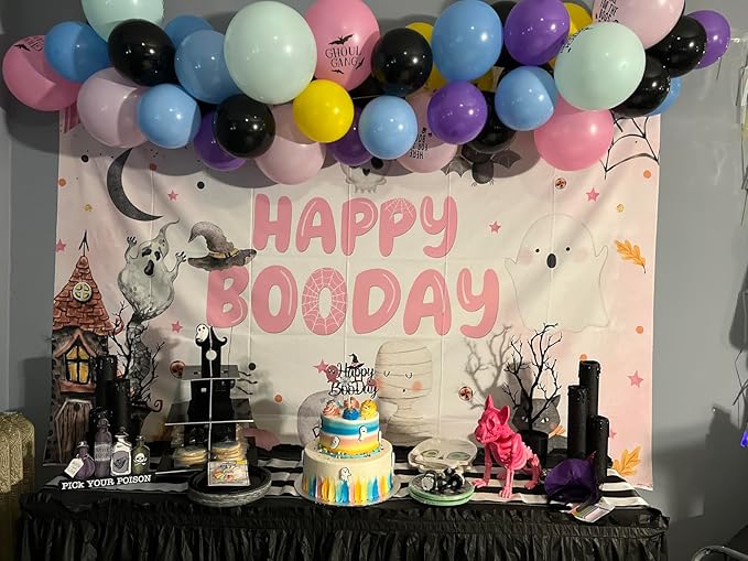 Cheerland Pastel Halloween Balloon Arch Ghost Birthday Decorations Boo Balloons Halloween Decorations Pastel Kids Cute Bat Birthday Backdrop Theme Spooky Party Decor