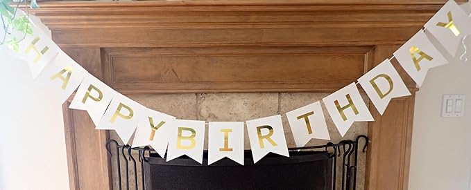 Happy Birthday Banner Birthday Party Supplies Garland Decorations Birthday Signs Nursery Hanging Decor (White)