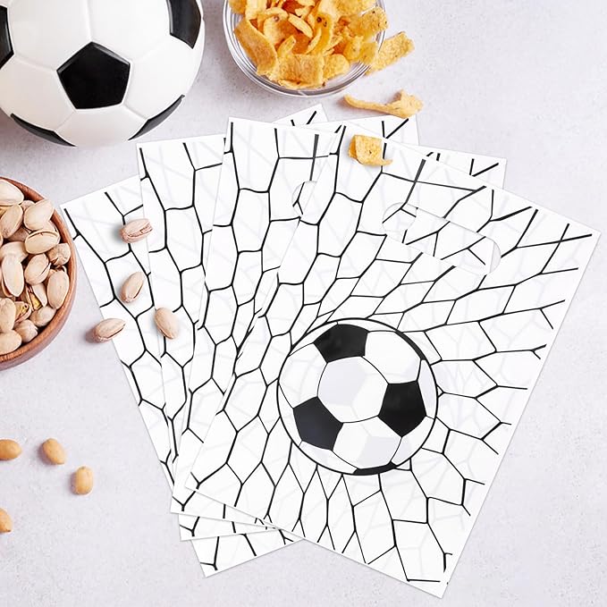Hxezoc 50 Pieces Soccer Gift Bags Plastic Treat Bag Sport Theme Goodie Bags Soccer Candy Wrap with Handles Party Favor Bags For Kids Birthday Party Decoration Supplies