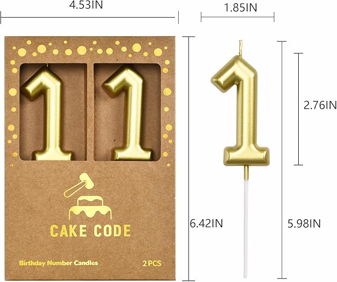 2.76 Inch Classical Gold 11 Number Birthday Candles, Gold and Cake Number Candles for Party Celebration