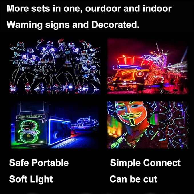 MaxLax EL Wire White 5-Pack, 9ft/2.75m Neon Light Wire with Noise Reduction and Battery Pack…