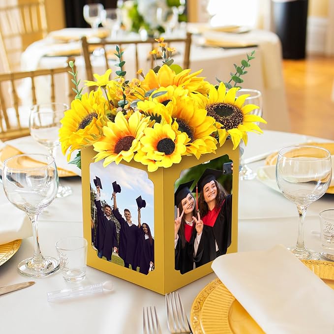 Spiareal 12 Pcs Graduation Box Centerpieces for Table 6/7 Inch Photo Display Congrats Grad Party Favor Gift College Picture Box Photo Props Frame for Graduation Table Decoration(Gold)
