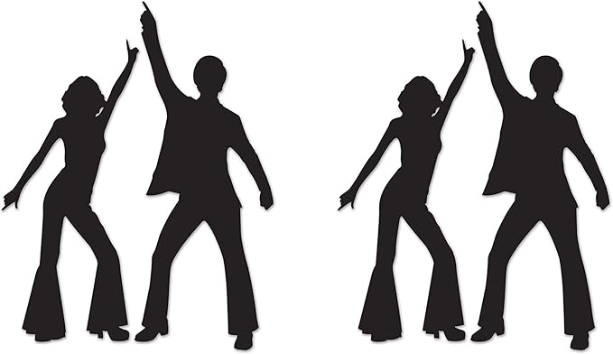 Beistle Disco Silhouettes 4-Count – Double-Sided 1970s Party Decorations, Black Dancing Figures for Retro Dance Floors, 70s Theme Events, and Throwback Birthday Celebrations, 32¾" & 36½"