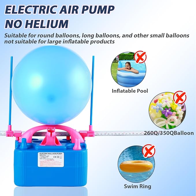 Party Zealot Electric Balloon Inflator Dual Nozzles with Balloon Sizer Air Pump US Standard Plug for Arch, Column Stand, Birthday, Wedding, Christmas, Graduation Party, and Party Decorations