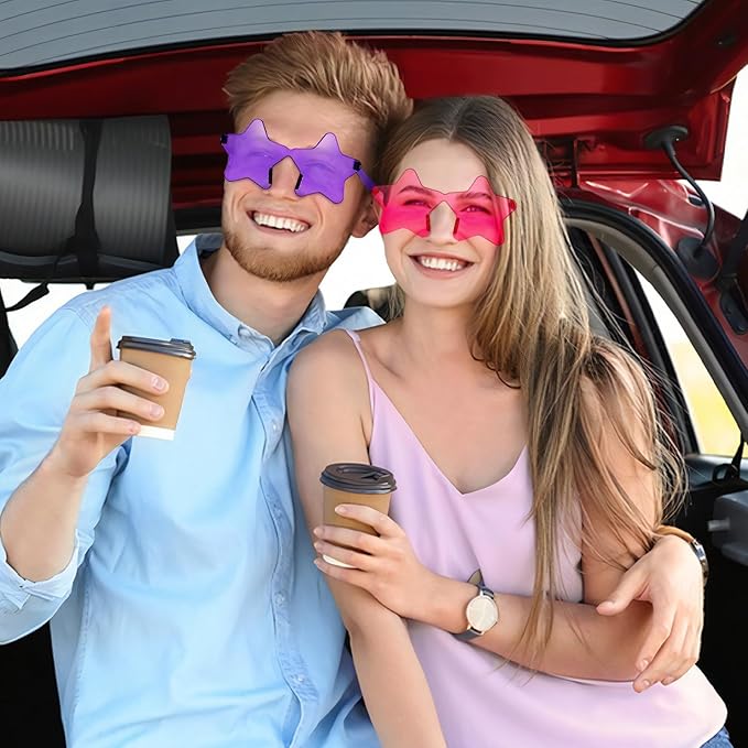 Pibupibu Wholesale 40 Pack Rimless Star Shaped Sunglasses Bulk Adults Unisex, Fun Colorful Pentagram Glasses Party Favors