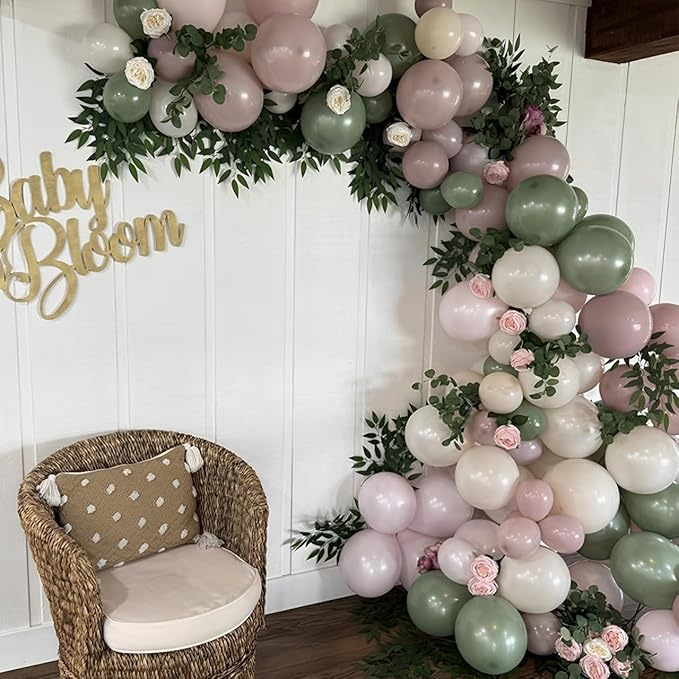 Baby in Bloom Balloon Arch Kit 139pcs Pastel Sage Green and Pink Balloon Garland for Boho Baby Shower Birthday Party Decoration