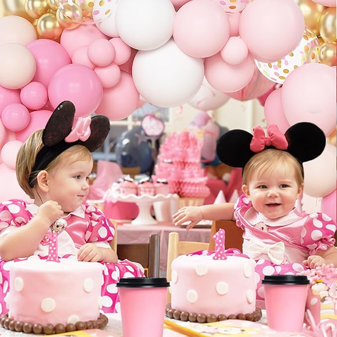 Amandir 144Pcs Pink Balloons Garland Arch Kit Light Pink Gold White Confetti Latex Metallic Balloons for Mothers Day Girl Birthday Baby Shower Wedding Graduation Party Decorations Supplies