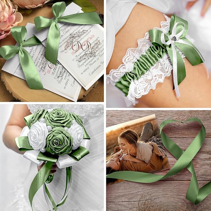 Green Ribbons for Gift Wrapping, 1 Inch 25 Yards Ribbons for Crafts Sage Green Ribbon Emerald Green Ribbon Perfct for Green Bow, Wedding Decor, Floral Bouquets, Baby Shower, Easter, Christmas