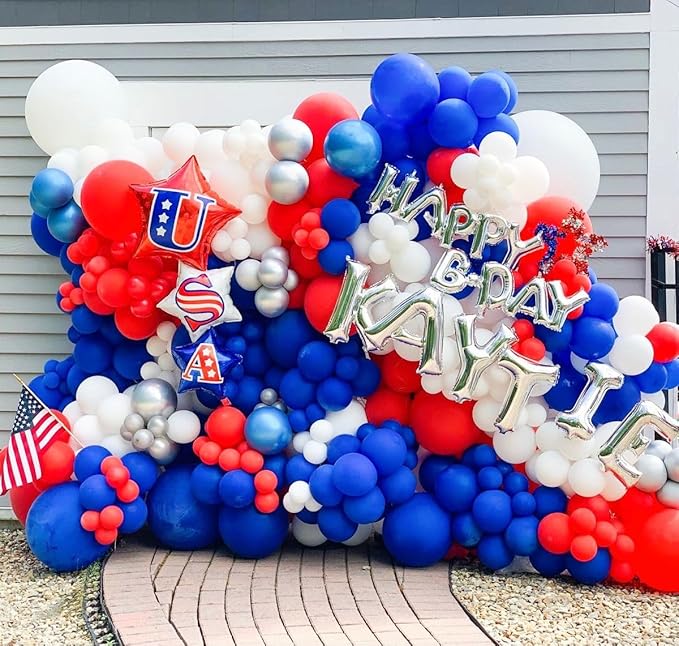 Voircoloria 130pcs Red White Blue Balloons Different Sizes 18" 12" 10" 5" Party Latex Balloons for Birthday Graduation 4th of July Independence Day Anniversary New Year Holiday Party Decorations