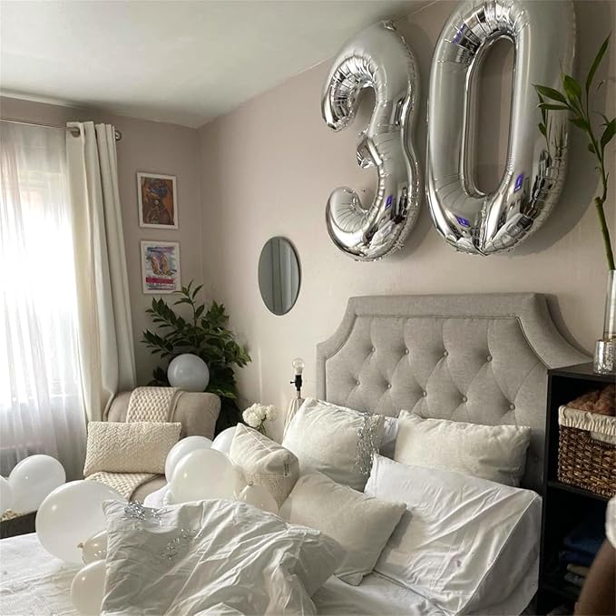 Silver 3 Balloons, 40 Inch Giant Helium Foil Number 0-9 Silver 3rd Birthday Balloon for Boys Girls, Self Inflating Digit 3 Balloons for Women Men Anniversary New Year Party Decorations Supplies