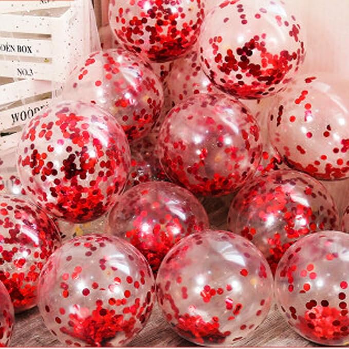 KIRIKOU Pack of 24 Pieces Confetti Balloons 12 Inch Latex Party Balloons for Party Decorations, Wedding, Engagement, Bridal, Birthday and Shower (Red)